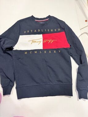 Tommy Hilfiger Navy Crewneck with Red and White Colorblock